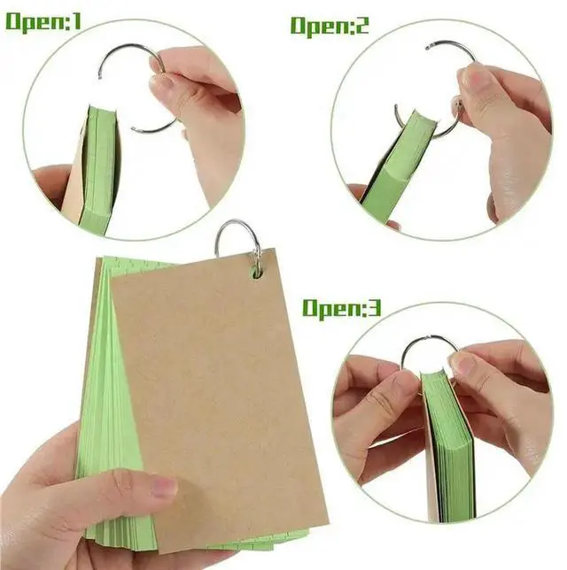 Alt view image 2 of 3 - Flash Cards,1200 PCS Multicolor Index Cards Revision Cards With 6 Binder Rings,Kraft Paper Flashcards Lined Record Cards