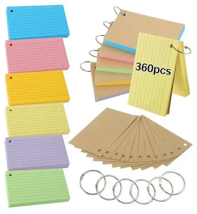 Alt view image 3 of 3 - Flash Cards,1200 PCS Multicolor Index Cards Revision Cards With 6 Binder Rings,Kraft Paper Flashcards Lined Record Cards