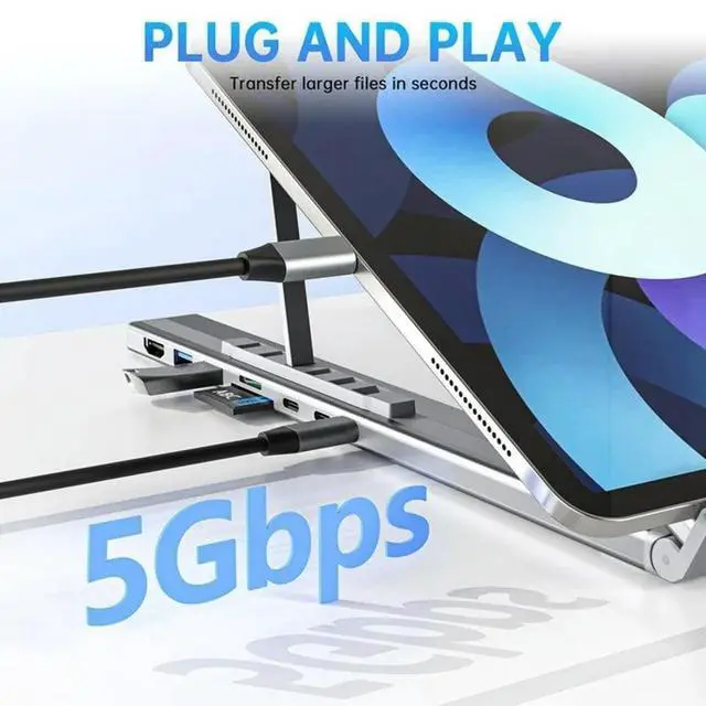 Alt view image 2 of 3 - Folding Type-C Laptop Stand Docking Station,USB Desktop Hub, Multi-Region Support For Mobiles, Tablets