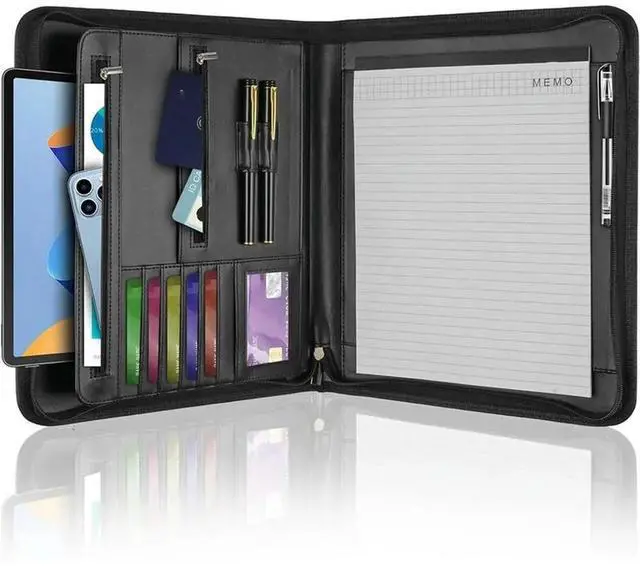 Main image of Leather Padfolio Portfolio Binder Organizer Professional Zipper Folder For A4 Letter Documents Notepad Portfolio