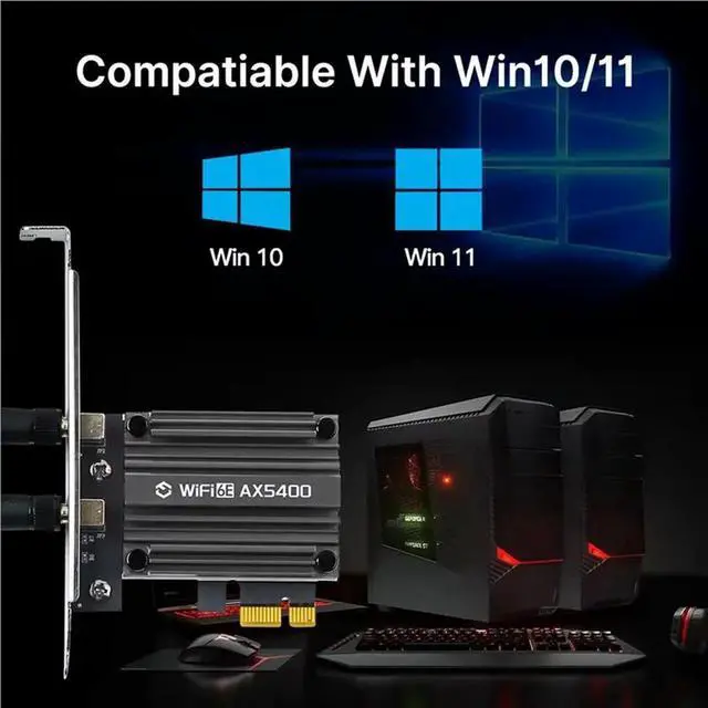 Alt view image 3 of 3 - 2X 6E AX5400 PCIE Adapter Bluetooth 5.3 Triple Band 2.4G/5G 802.11AX Netwotk Receiver MU-MIMO For Win10/11