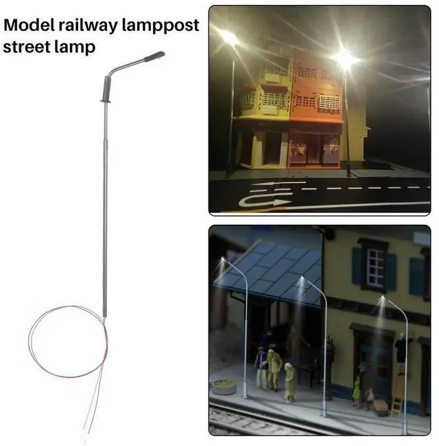 Alt view image 6 of 6 - 20Pcs Model Railway 10cm Lamp Post Street Lights HO Scale 1:87 LED 3V Resistors LQS08 Single Head-Bright White