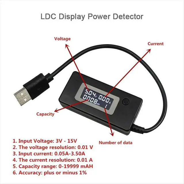 Alt view image 4 of 6 - USB Voltage/Amps Power Meter Tester Multimeter Digital Multimeter USB 2.0 Multifunction Electrical Tester Capacity.
