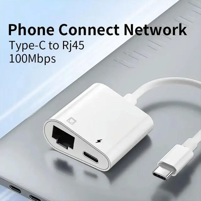 Alt view image 6 of 6 - USB C to RJ45 Lan Adapter 100Mbps Network Card Hub with Type C Charging for TV Box PC Laptop Phone Connect Ethernet
