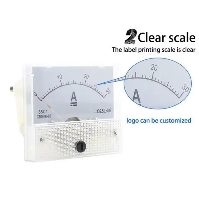 Alt view image 4 of 6 - 85C1-DC 30A DC Voltmeter Pointer Head Analog Ammeter Panel Meter