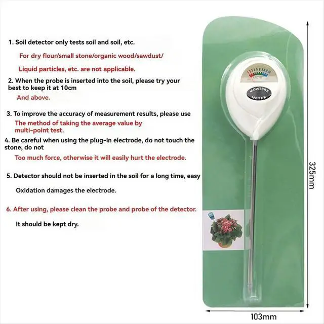 Alt view image 3 of 3 - Soil Humidometer Home Gardening Measuring Tool Soil Moisture Meter Hygrometer Probe Watering Test