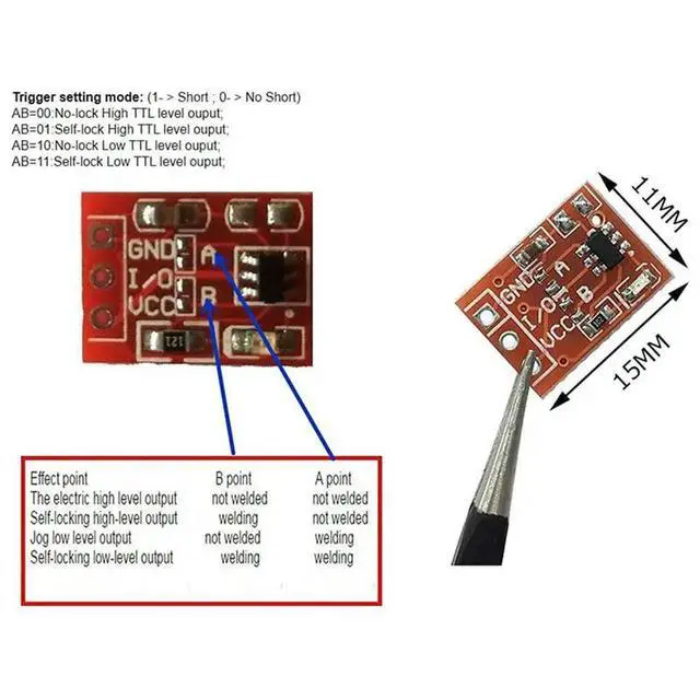 Alt view image 4 of 6 - 100Pcs TTP223 Touch Key Switch Module Touching Button Self-Locking/No-Locking Capacitive Switches Single Channel