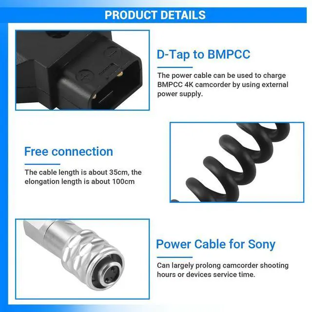 Alt view image 4 of 6 - D-Tap to BMPCC 4K 2 Pin Locking Power Cable for Pocket Cinema Camera 4K V Mount