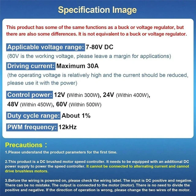 Alt view image 4 of 6 - DC Motor Speed Control Pulse Width Controller,Non-Voltage Regulated DC 7-70V Input,Built-in 30A Overcurrent Protection