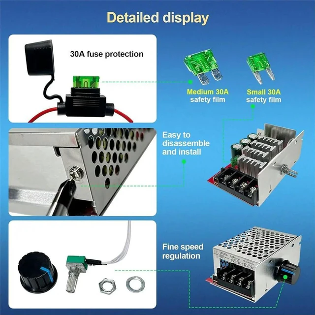 Alt view image 6 of 6 - DC Motor Speed Control Pulse Width Controller,Non-Voltage Regulated DC 7-70V Input,Built-in 30A Overcurrent Protection