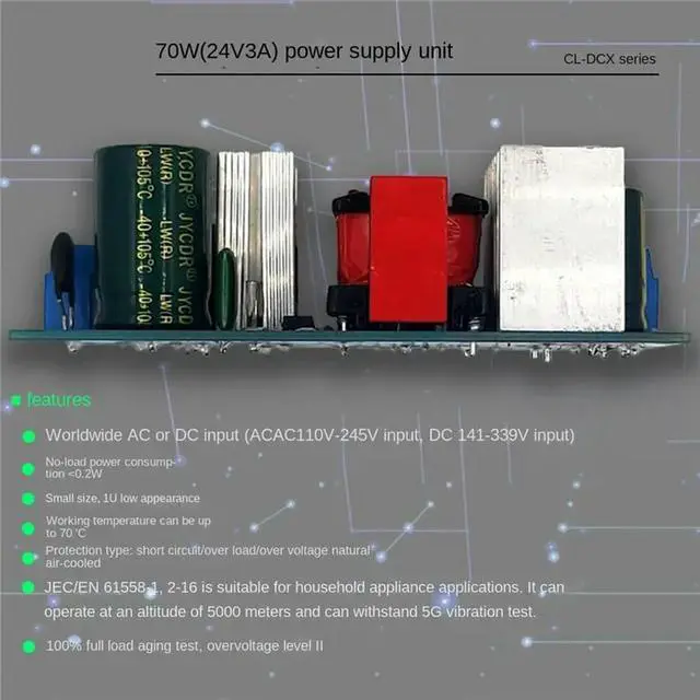 Alt view image 4 of 6 - 24V 3A Switching Power Board 70W Isolated Power Module AC-DC Built-in Module 110V/220V to 24V