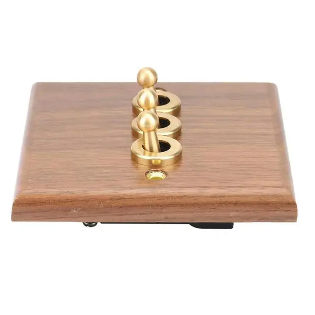 Alt view image 4 of 6 - Retro American Industrial Style Light Switch Socket, Solid Wood Brass Toggle Switch Plate(3 Open)