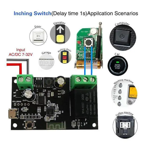 Alt view image 6 of 6 - Tuya Switch Single Way Switch Relay Module Point Automatic Locking Mobile Phone APP Remote Control Remote Voice