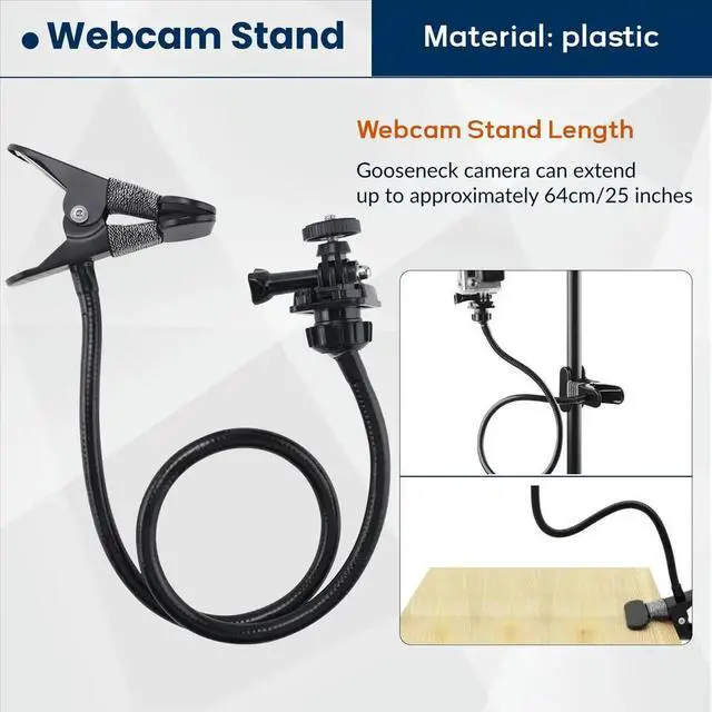Alt view image 4 of 6 - Webcam Stand 25 Inch Flexible Desk Mount Clamp Gooseneck Stand for Webcam C930E,C930,C920, C922X,C922, C925E