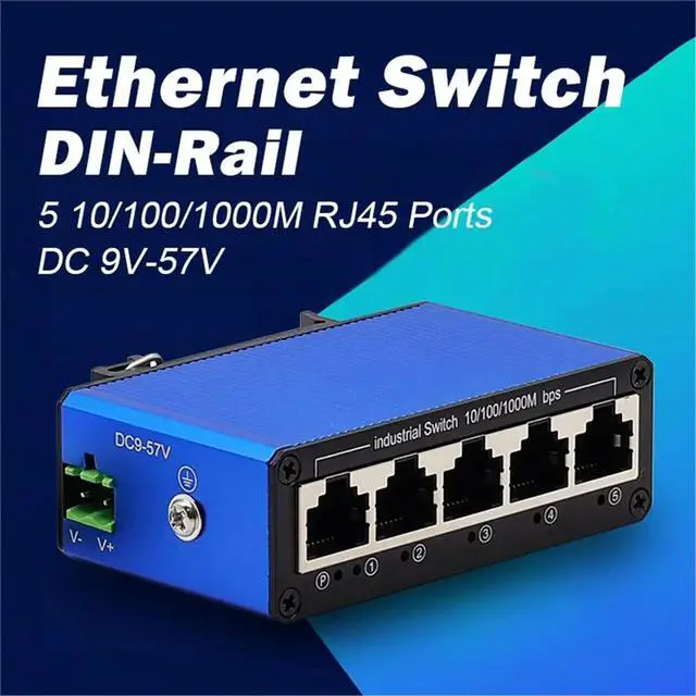 Alt view image 6 of 6 - Industrial DIN-Rail 10/100/1000M 5 RJ45 Ports Gigabit Ethernet Switch