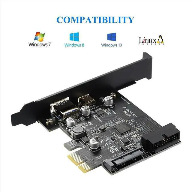 Alt view image 4 of 6 - PCI-E 1X To USB 3.2 Gen1 USB3.2 Type-C Front Adapter Card 2 Ports (Type C+ Type A) Expansion Card