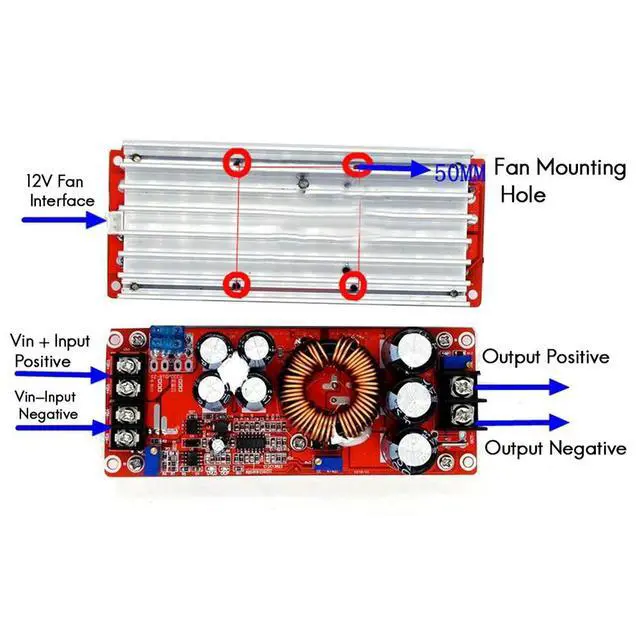 Alt view image 4 of 6 - 1200W 20A DC Converter Boost Car Step-Up Power Supply Module Adjustable Voltage Converter 8-60V to 12-83V