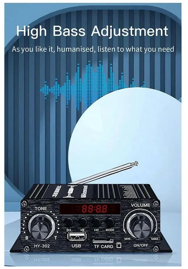 Alt view image 6 of 6 - Digital Bluetooth Amplifier 12V Home Car 2 Channel HIFI Sound Speaker FM Receiver Audio Amplificador Clase-AB AMP