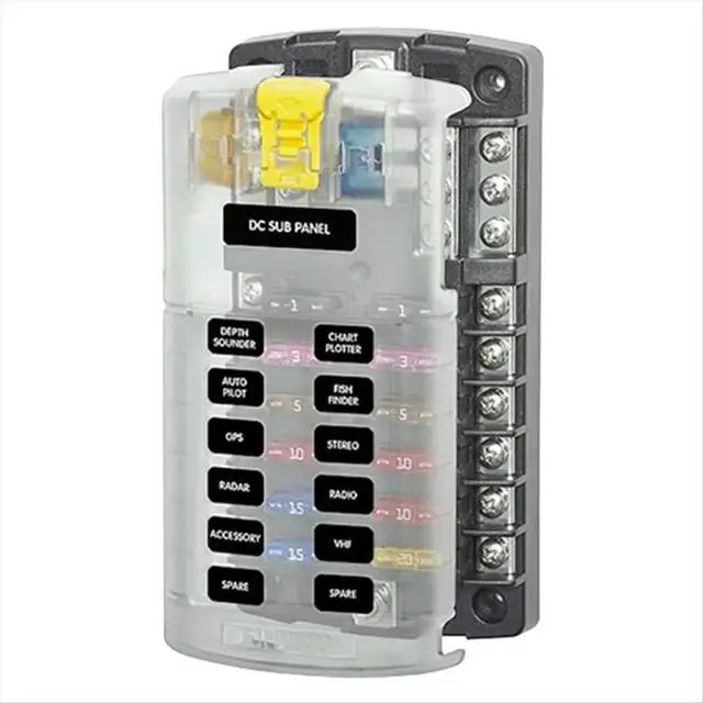 Alt view image 5 of 6 - Car Boat Fuse Box Holder 5026 Blade Fuse Block 32V100A 12 Circuit with Ground and Cover