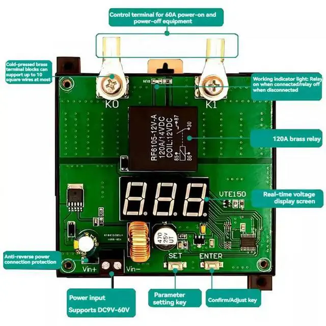 Alt view image 4 of 6 - 12V/24V/48V High-Power Car Undervoltage Protector, RV Car Monitoring Low Voltage Controller