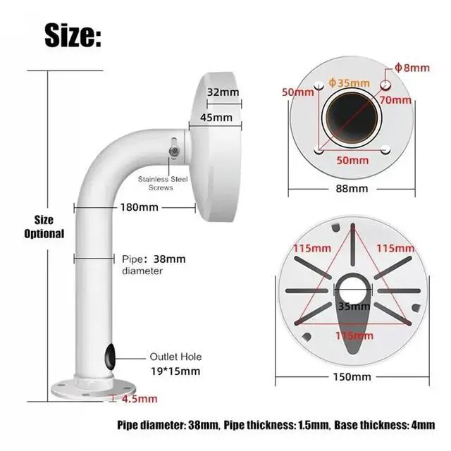 Alt view image 4 of 6 - Universal Dome Camera Wall Mount Bracket Surveillance Accessories Aluminum Alloy J Type Surveillance Hemisphere Bracket