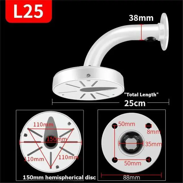 Alt view image 6 of 6 - Universal Dome Camera Wall Mount Bracket Surveillance Accessories Aluminum Alloy J Type Surveillance Hemisphere Bracket