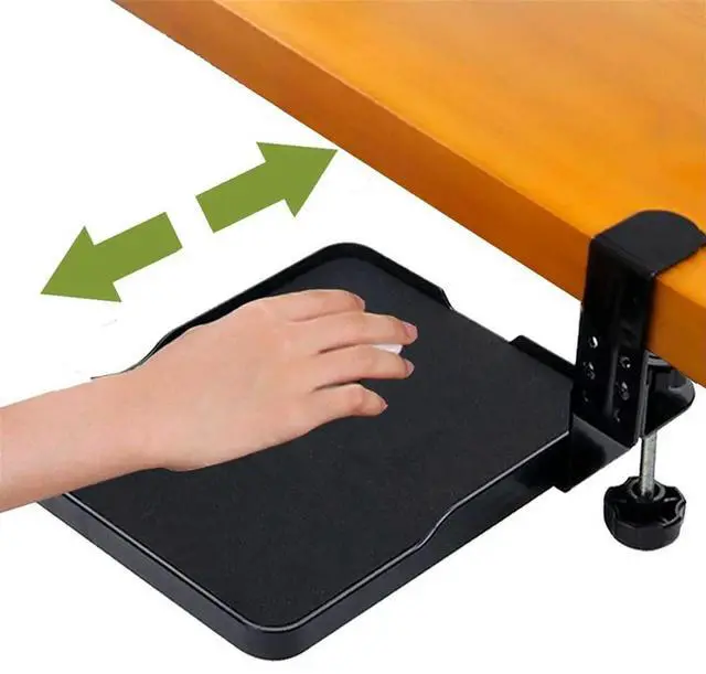 Main image of Ergonomic Mouse Tray Desk Attachment Mouse Platform Slide Out Extension Clamp on Wrist Rest Pad Under Desk Shelf