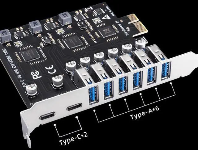 Main image of USB 3.2 and Type C PCI-E Expansion Card PCIE to USB Controller 6Port + 2Port USB-C 3.2 PCI-E Card Adapter