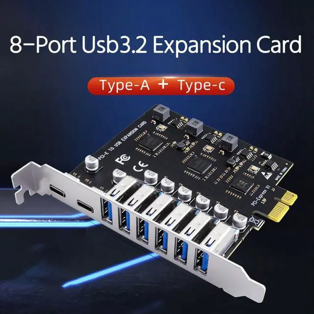 Alt view image 3 of 3 - USB 3.2 and Type C PCI-E Expansion Card PCIE to USB Controller 6Port + 2Port USB-C 3.2 PCI-E Card Adapter