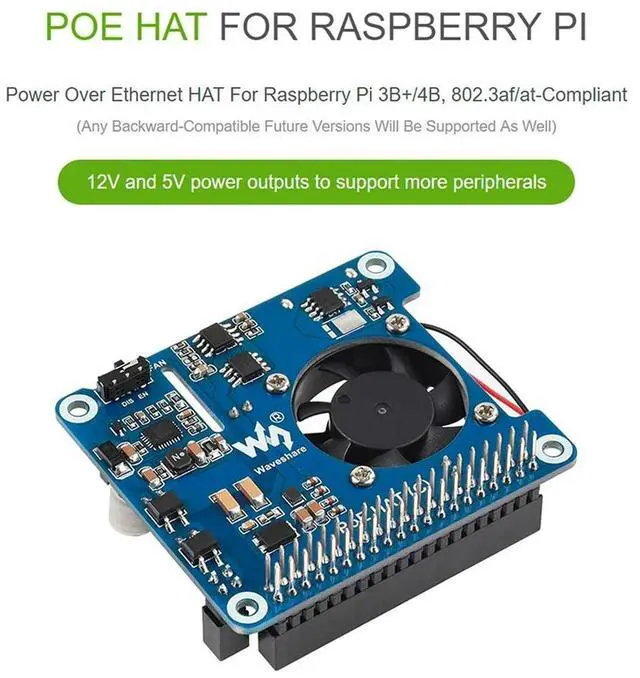 Main image of POE HAT (C) for 4B/3B+, Power Over Ethernet HAT, Support IEEE 802.3Af/At-Compliant Network