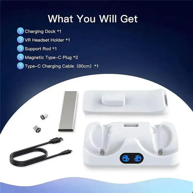 Alt view image 3 of 3 - Charging Station for PSVR2 Controllers with Headset Holder, Virtual Reality Charger Stand Dock for PSVR2 Headset Display