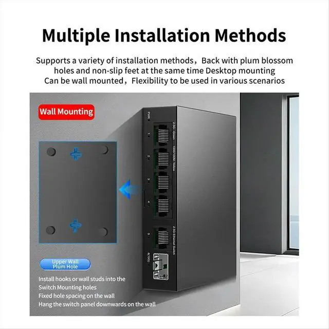 Alt view image 3 of 3 - 2.5G Switch 5 Port 2500Mbps Network Switch with 10G SFP+ Auto /MDIX Plug and Play Unmanaged Ethernet Switch EU PLUG