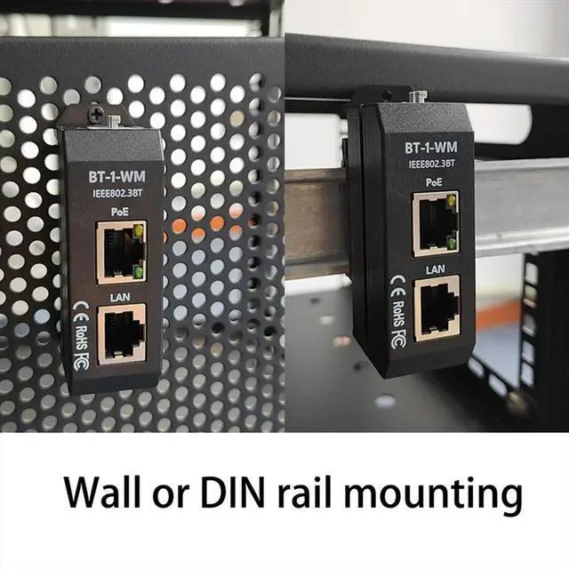 Main image of DIN Rail Single Port 2.5 Gigabit PoE Injector 802.3af/At/Bt Negotiation Up to 90W Output PoE++ for PTZ IP Camera