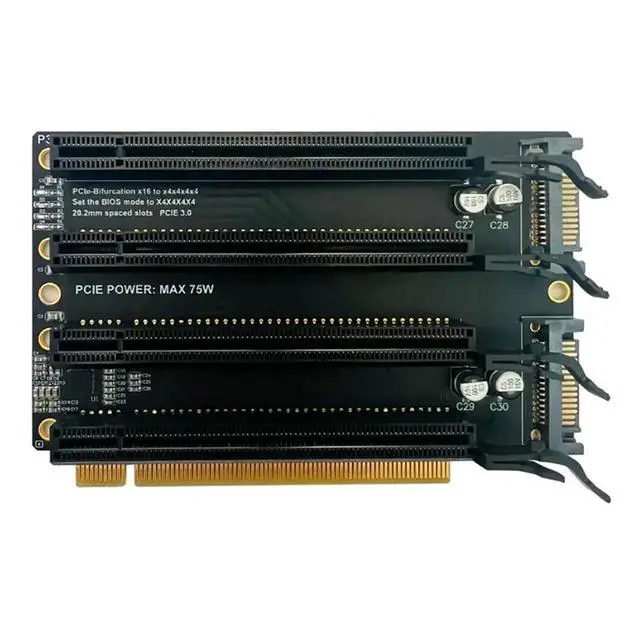 Alt view image 2 of 3 - PCIe X16 to X4x4x4x4 Expansion Card PCI-E 3.0 X16 1 to 4 Gen3 Expansion Card Adapter Card Split Card SATA Power Port