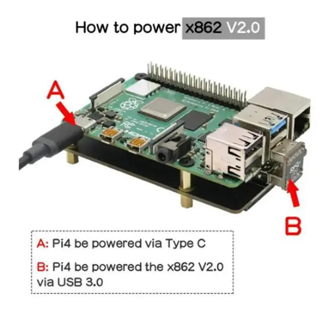 Alt view image 3 of 3 - X862 V2.0 M.2 NGFF 2280 SATA SSD Expansion Board / Shield for 4 Model B