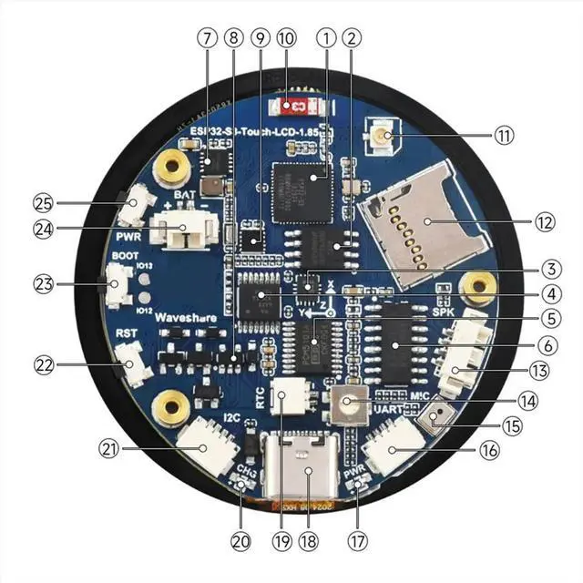Alt view image 3 of 3 - ESP32-S3 1.85 Inch Round Display Development Board 32-Bit LX7 Dual-Core Processor 360x360 Screen for & Bluetooth