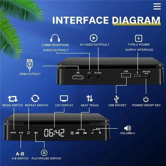 Main image of HD DVD/VCD Player Video Player Multifunctional Player 1080P Mini Anti-Skip DVD Player with Remote Control