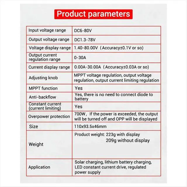 Alt view image 2 of 3 - -SJ30 700W Synchronous Rectification 30A Automatic -Boost Power Module Solar Charging MPPT,with Display