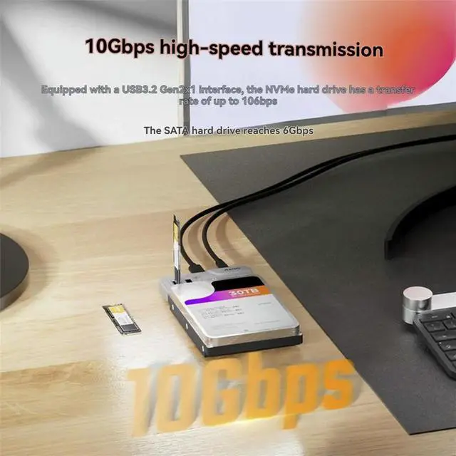 Main image of 10Gbps M.2 NVMe SATA SSD Enclosure USB Type-C Docking Station Supports 2230/42/60/80 2.5/3.5 Inch HDD/SDD