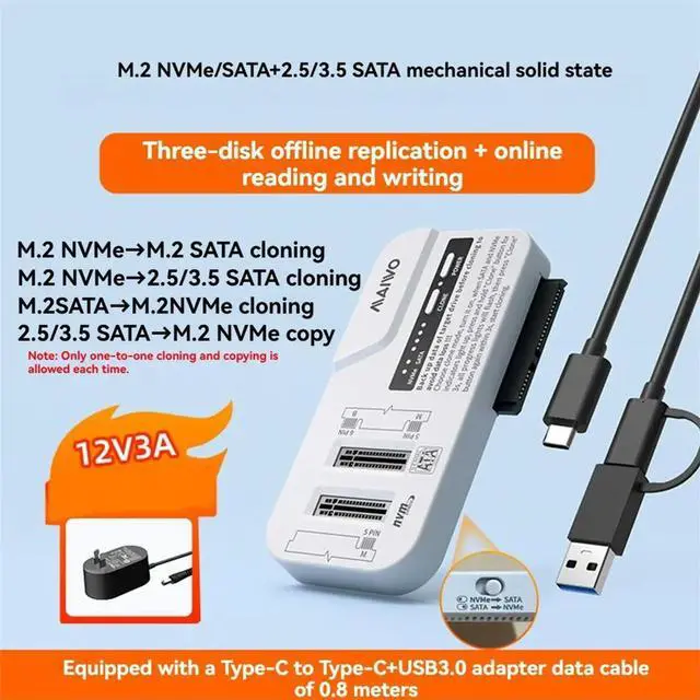 Alt view image 3 of 3 - 10Gbps M.2 NVMe SATA SSD Enclosure USB Type-C Docking Station Supports 2230/42/60/80 2.5/3.5 Inch HDD/SDD