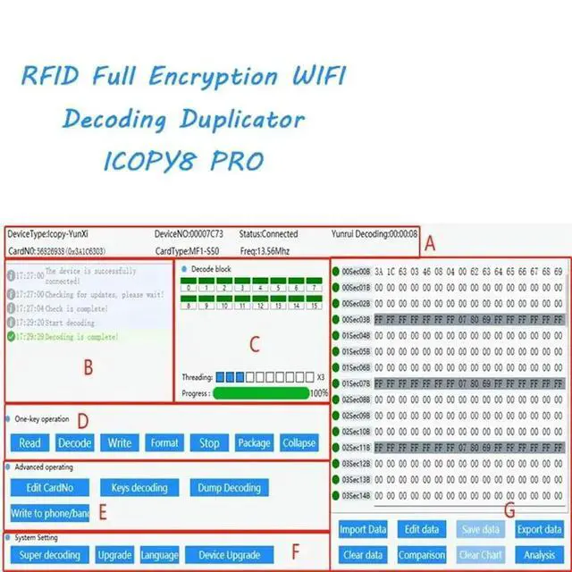 Alt view image 3 of 3 - ICOPY8 Access Card Reader IC13.56MHZ ID 125KHZ Copier Fully Encrypted Decoding Cards