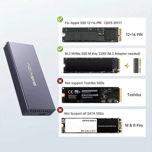 Alt view image 3 of 3 - USB C 3.2 SSD Enclosure for SSD 12+16 PIN Pro, Air, Pro, , SSD Enclosure