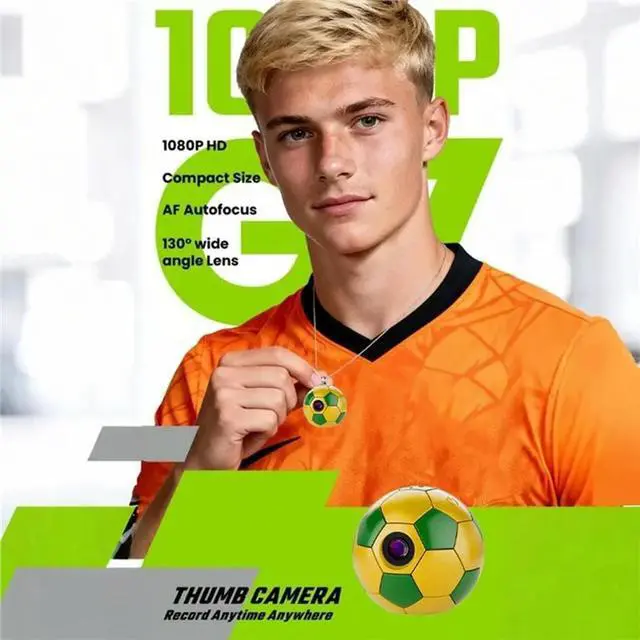 Alt view image 2 of 3 - 2.7K HD Thumb Camera 120°Angle Outdoor Soccer Shape Sport Wearable Keychain Video Recorder Green Yellow