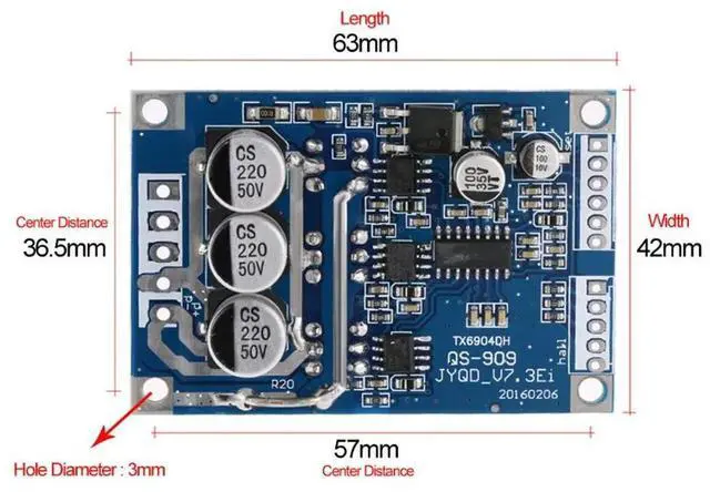 Alt view image 2 of 3 - Hall-Free/Hall-Based Motor Driver Control Board 12V 36V 500W Motor Drive 24V