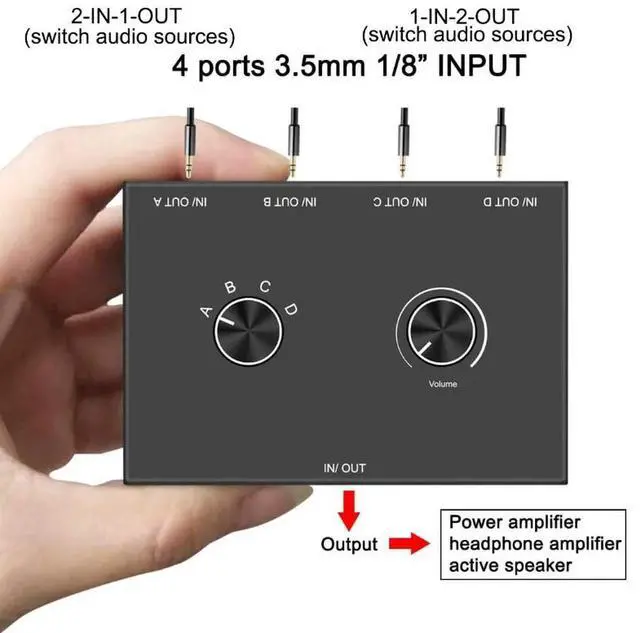Alt view image 2 of 3 - 3.5 AUX Headphone Switcher Audio Signal 4 In 1 Out Four In One Out Stereo 3.5 Switcher 2 to 1