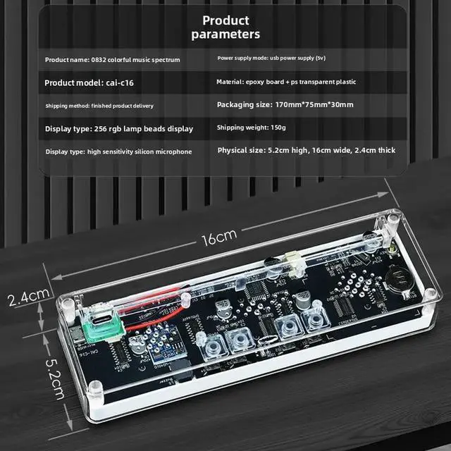 Alt view image 3 of 3 - Colorful LED Music Spectrum Full-Color Music Rhythm Light Transparent Shell Electronic Clock Sound PickupAtmosphere Dazzling RGB