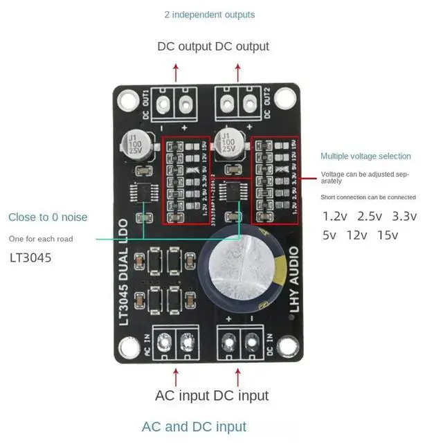 Alt view image 2 of 3 - Nvarcher LT3045 dual-channel positive voltage DC stabilized power supply low noise high precision linear upgrade DAC