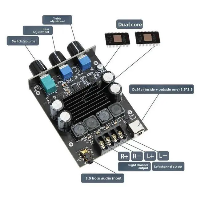 Alt view image 3 of 3 - 100C TPA3116 Dual Chip 2.0 Digital Tone 100W*2 High Power Class D Stereo HiFi Amplifier Board