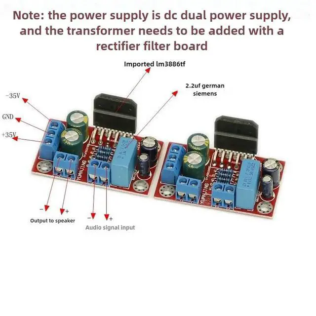 Alt view image 2 of 3 - LM3886TF core small board dual channel fever HIFI amplifier board