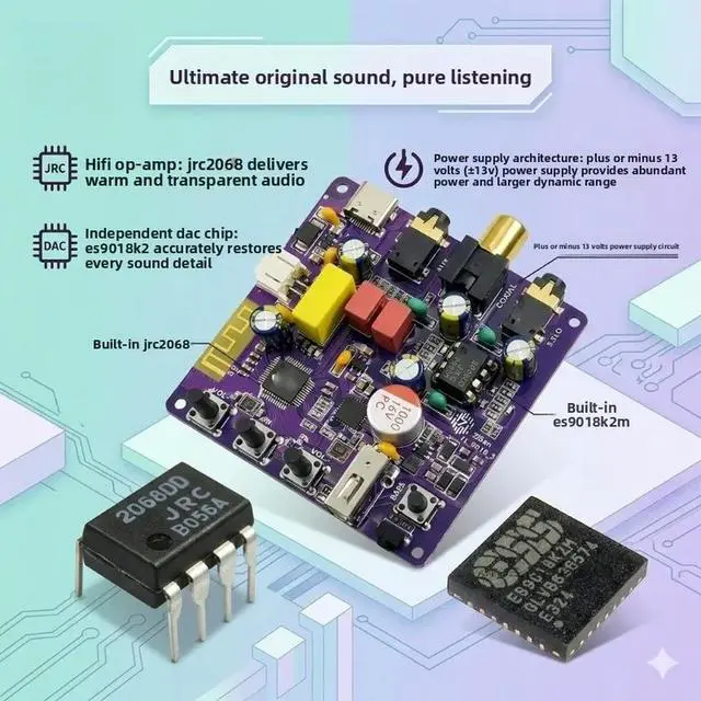 Alt view image 2 of 3 - Lossless hi-fi 6.0 bluetooth ldac audio receiver - usb & coaxial decoding player for vintage amplifiers and speakers